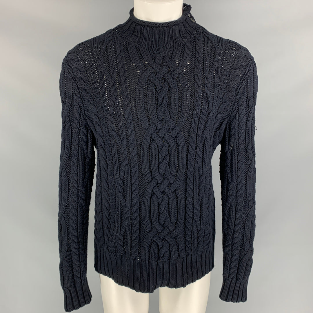 POLO by RALPH LAUREN Navy Cable Knit Cotton Mock Turtleneck Sweater