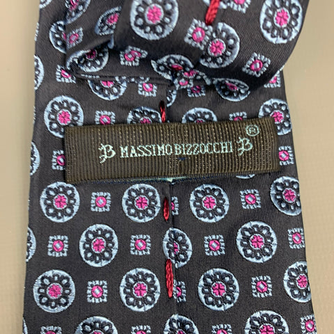 MASSIMO BIZZOCCHI Black & Navy Square Print Silk Tie
