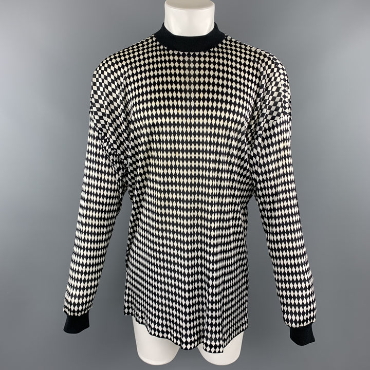 Vintage GIANNI VERSACE Size S Black & White Rhombus Polyamide High Collar Pullover Sweater