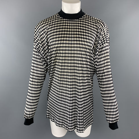 Vintage GIANNI VERSACE Tamaño S Suéter de cuello alto de poliamida rombo blanco y negro