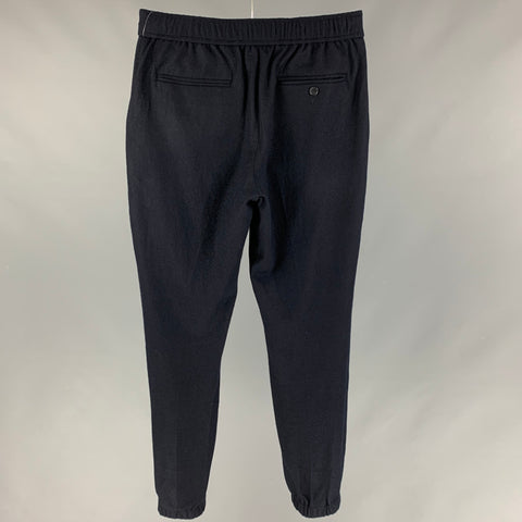 VINCE Talla 28 Pantalones casuales con cordón de lana azul marino
