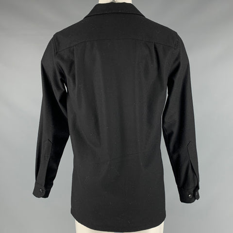 PENDLETON Size M Black Virgin Wool Patch Pockets Long Sleeve Shirt