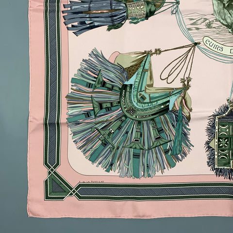 HERMES Pink Black Silk Cuirs Du Desert Scarf
