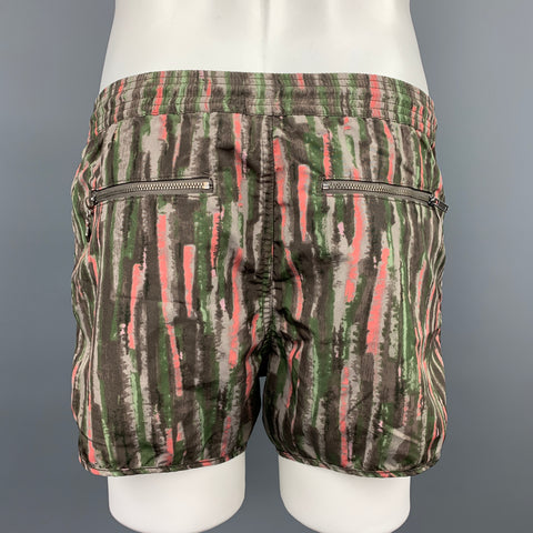 MARC by MARC JACOBS Size M Taupe & Olive Print Polyester Drawstring Swim Trunks