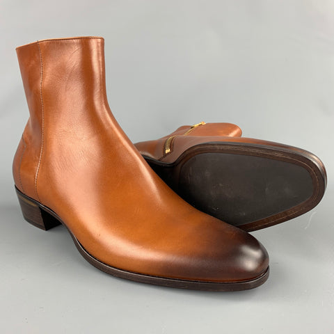 ALFRED DUNHILL Size 13 Cognac Antique Leather Side Zipper Duke Boots