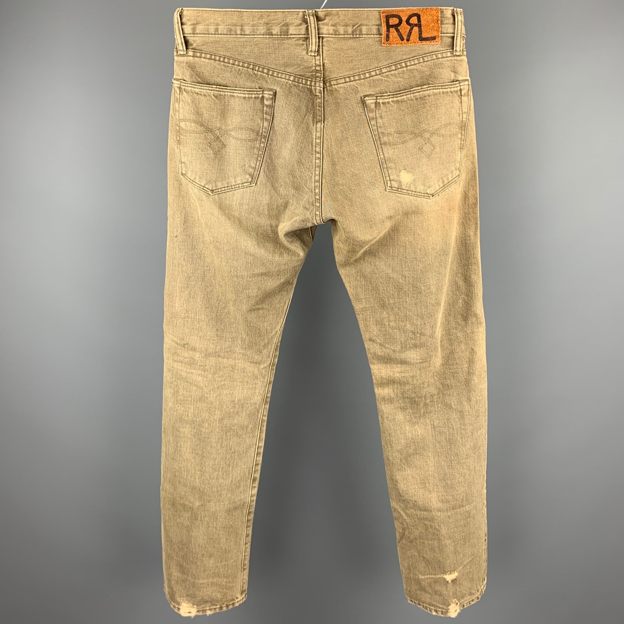 RRL by RALPH LAUREN Size 30 Khaki Washed Distressed Denim RRL by RALPH LAUREN Size 30 Khaki Washed Distressed Denim