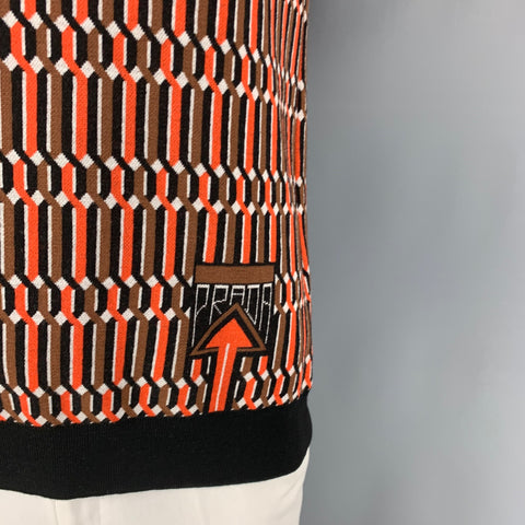 PRADA Size L Multi-Color Pattern Wool Buttoned Polo