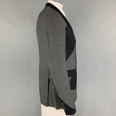 MOSCHINO Size 42 Regular Grey Navy Patchwork Wool Notch Lapel Sport Coat