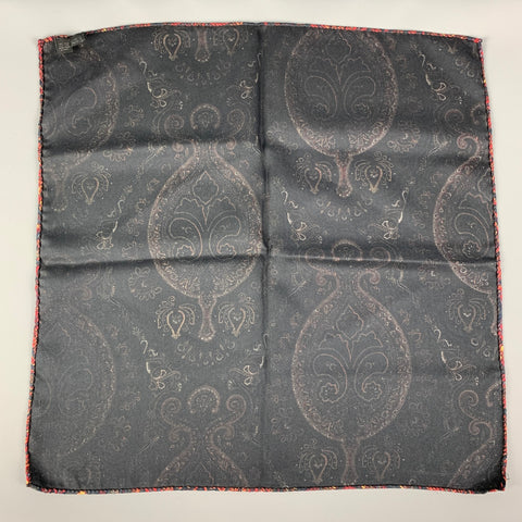 ALLEA Black Burgundy Paisley Silk Pocket Square