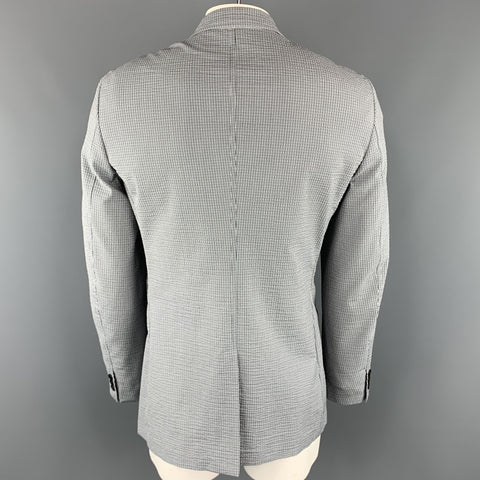 PRADA Size 46 Plaid Blue Cotton Blend Notch Lapel Regular Sport Coat