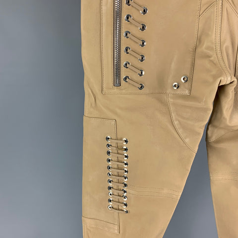 LES HOMMES Size 32 Tan Leather Zippers Detail Casual Pants