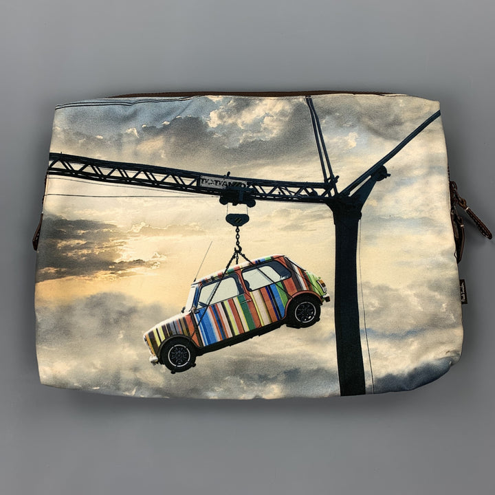 PAUL SMITH Striped Mini Cooper Printed Canvas Clutch Pouch Laptop Bag