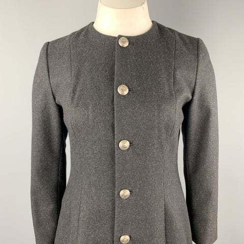 RALPH LAUREN 10 Charcoal Merino Wool Blend Collarless Drop Waist Ruffle Coat