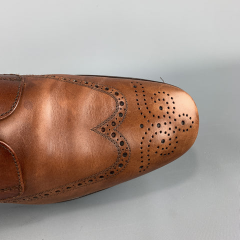 PRADA Size 10.5 Tan Leather Wingtip Lace Up Brogues