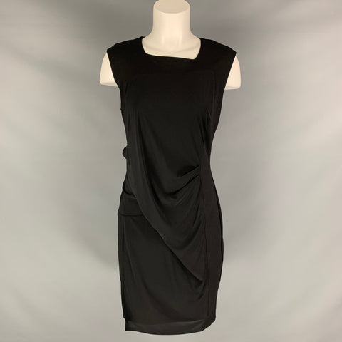 HELMUT LANG Size M Black Polyester Drapey Dress