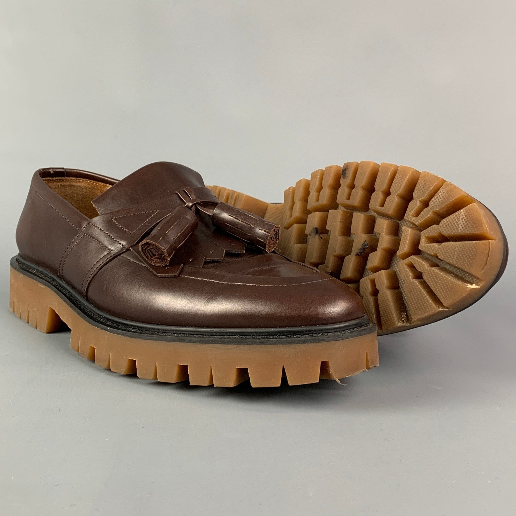 BURBERRY PRORSUM Size 11 Brown Leather Tassel Cowall Loafers – Sui 