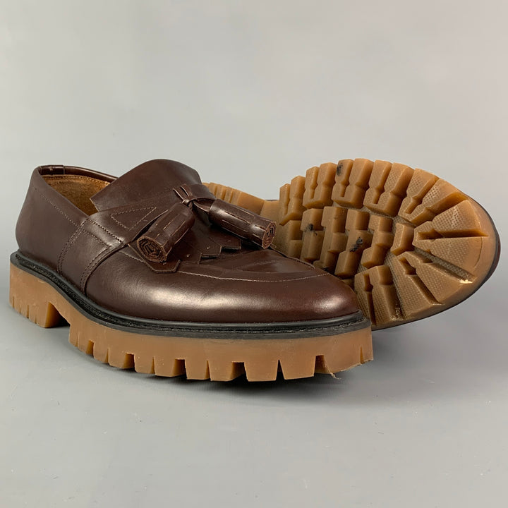 BURBERRY PRORSUM Size 12 Brown Leather Tassel Cowall Loafers