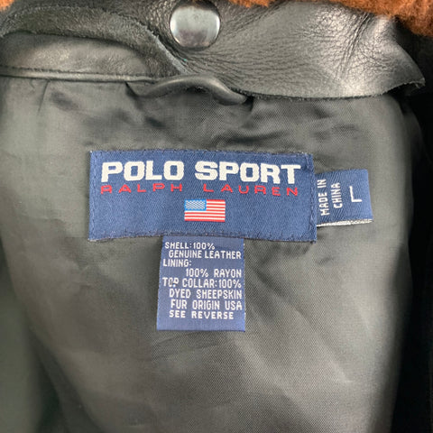 POLO by RALPH LAUREN Size L Black Brown Distressed Leather Jacket