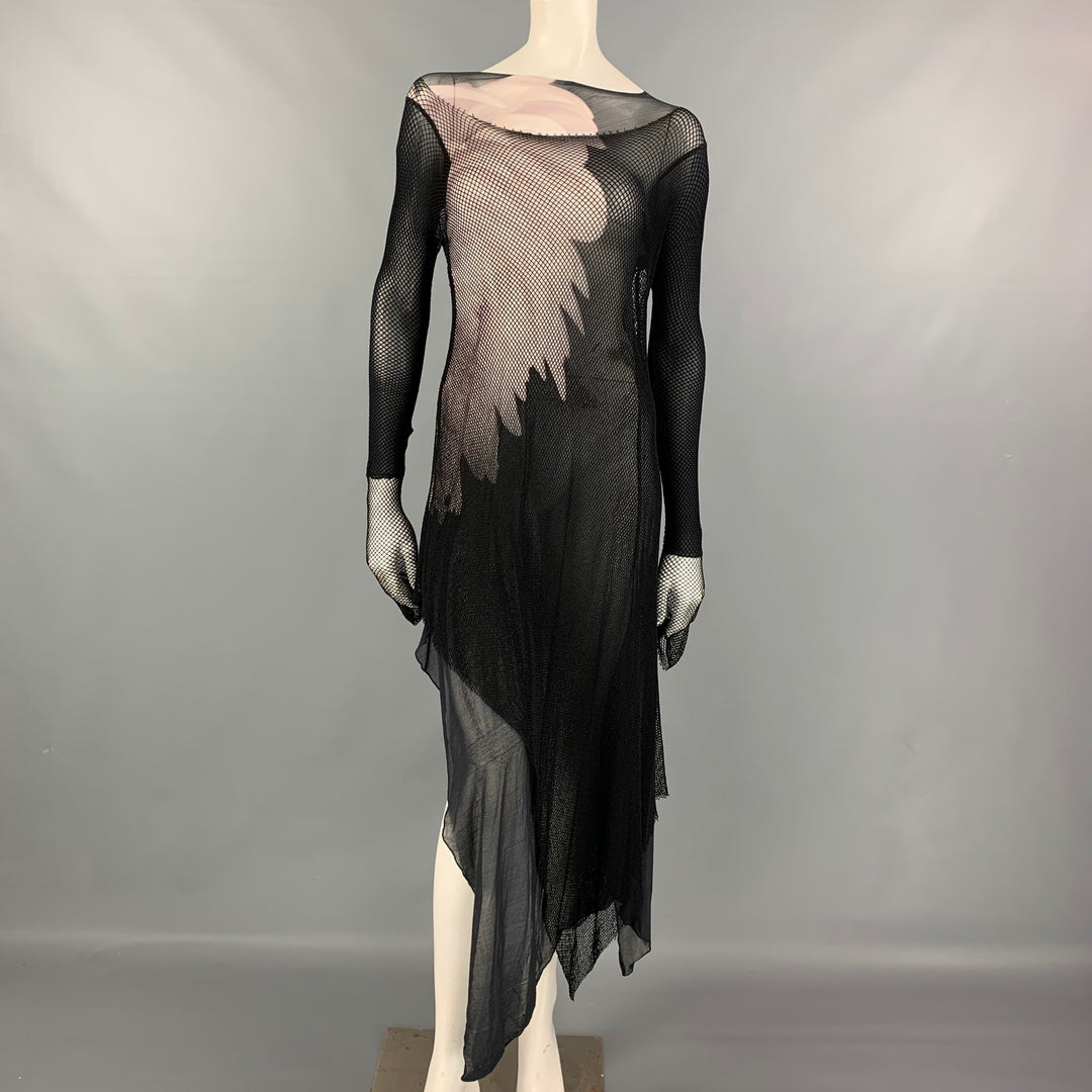 YOHJI YAMAMOTO Fall 2011 Size S Black & Grey Mesh Photo Print Asymmetrical Dress