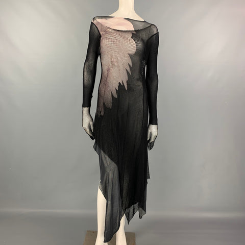 YOHJI YAMAMOTO Fall 2011 Size S Black & Grey Mesh Photo Print Asymmetrical Dress