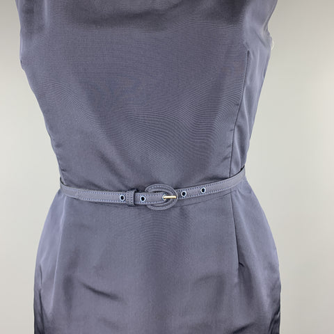 OSCAR DE LA RENTA Size 12 Navy Silk Sleeveless Sheath Cocktail Dress