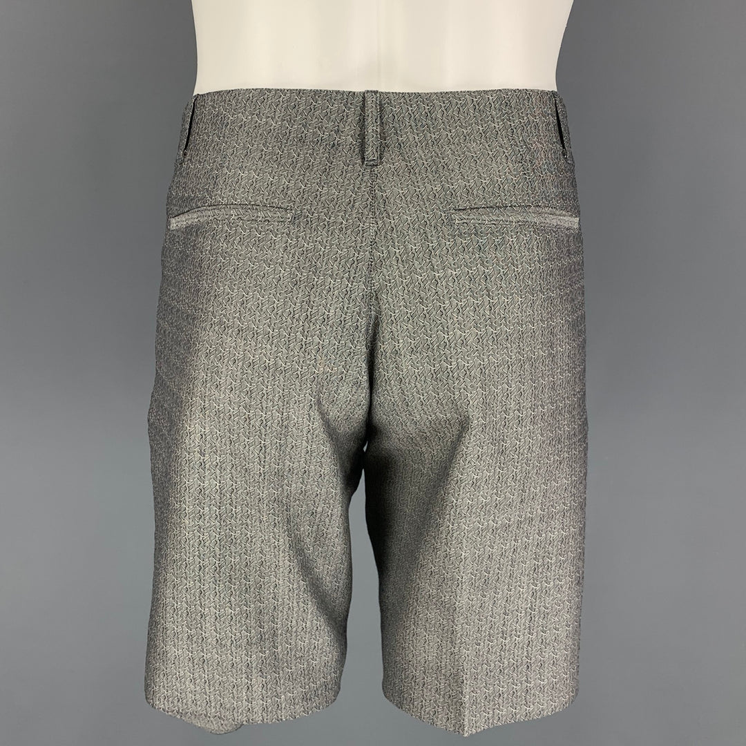 LOUIS VUITTON Talla 30 Pantalones cortos con bragueta y cremallera de mohair de lana con estampado gris y negro