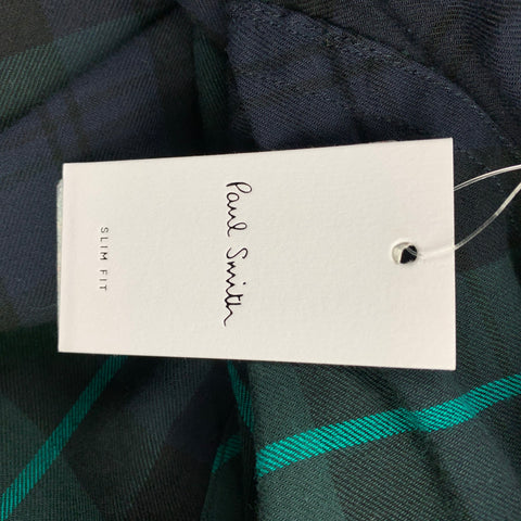 PAUL SMITH Size M Navy & Green Plaid Dot Cotton Button Up Long Sleeve Shirt