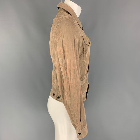RICK OWENS Size M Khaki Distressed Cotton Trucker Jacket