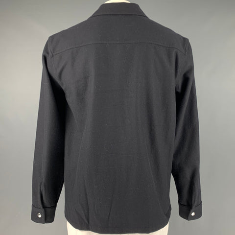 SANDRO Taille XXL Chemise à manches longues en mélange de laine noire avec boutons-pression