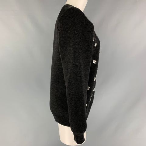 MARC JACOBS Size XS Black Applique Wool Blend Crew-Neck Pullover