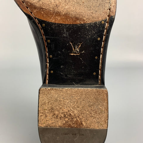 LOUIS VUITTON Size 10 Black Leather Square Toe Loafers