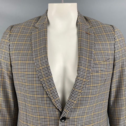 PAUL SMITH Khaki &  Navy Size 40 Plaid Wool Blend Notch Lapel Sport Coat