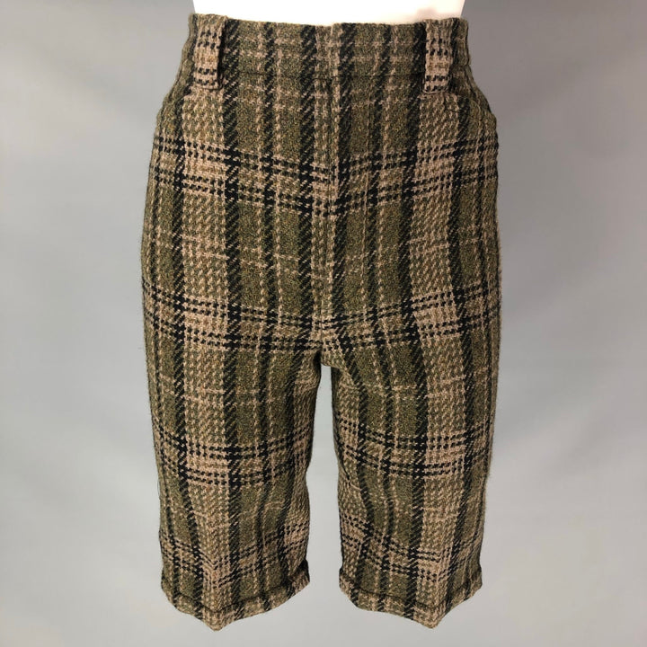 SAINT LAURENT Size 0 Olive Wool Plaid Bermuda Dress Pants