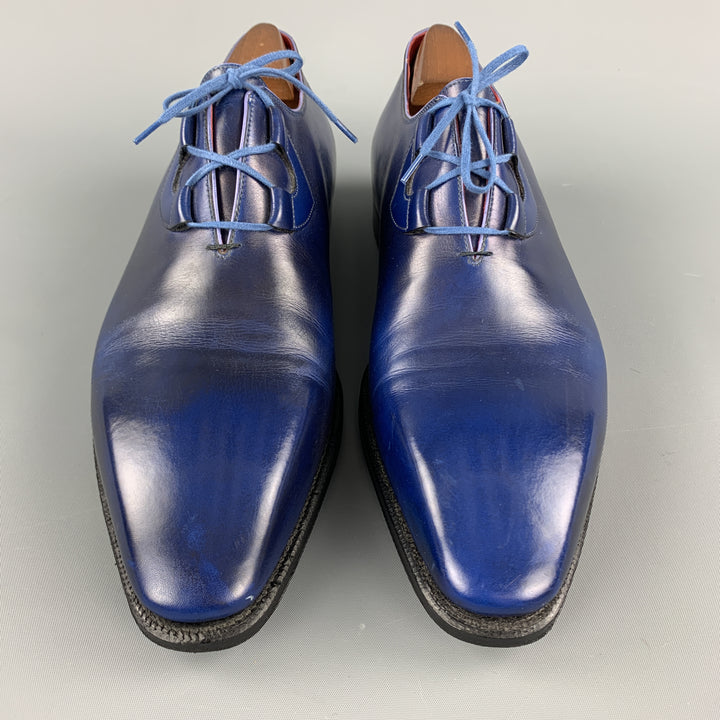 CORTHAY Size US 9.5 Blue Antique Leather Lace Up Dress Shoes