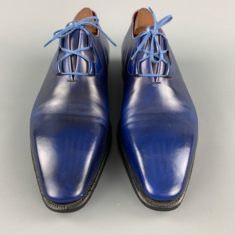 CORTHAY Taille US 9,5 Chaussures habillées à lacets en cuir antique bleu