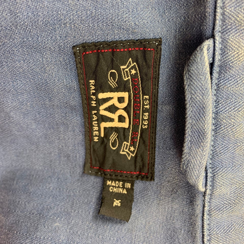 RRL by RALPH LAUREN Size XL Light Blue Washed Cotton Zip Up Jacket
