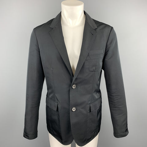 LANVIN Size 38 Black Polyester / Wool Notch Lapel Sport Coat
