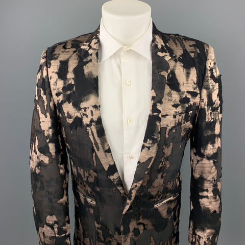 PAUL SMITH Size 38 Black & Taupe Jacquard Wool Blend Notch Lapel Sport Coat