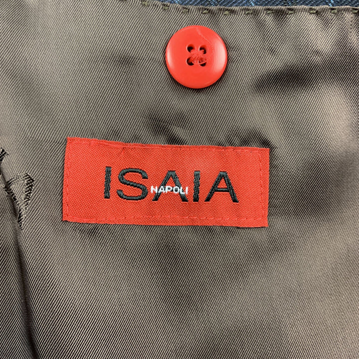 ISAIA Chest Size 40 Long Navy Stripe Wool Peak Lapel 32 34 Suit