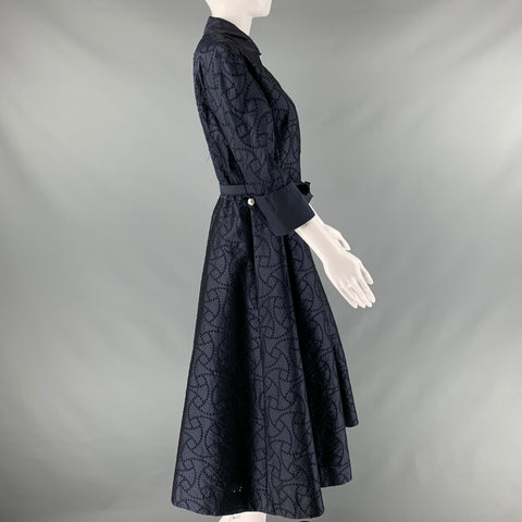 TERI JON Size 8 Navy Polyester Eyelet 3/4 Sleeves Dress