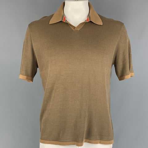 JIL SANDER Size XXL Olive Textured Short Sleeve Polo