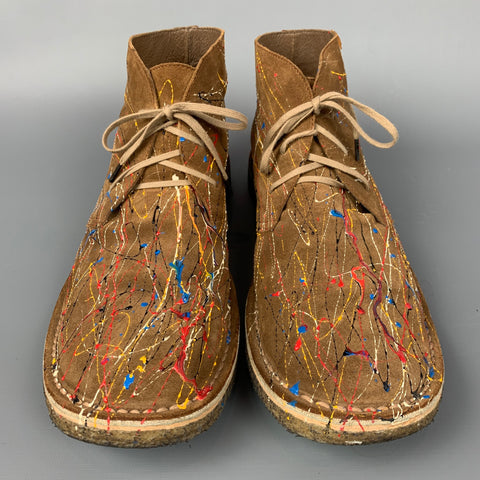 CAMPER Size 12 Tan Paint Splatter Suede Crepe Sole Chukka Boots