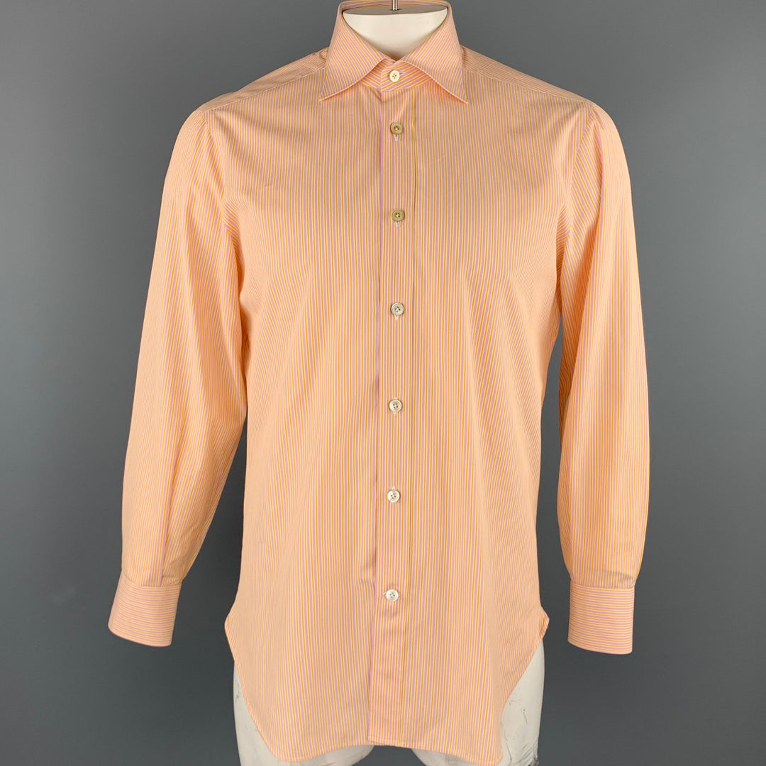 KITON Size M Yellow & Purple Stripe Cotton Button Up Long Sleeve Shirt