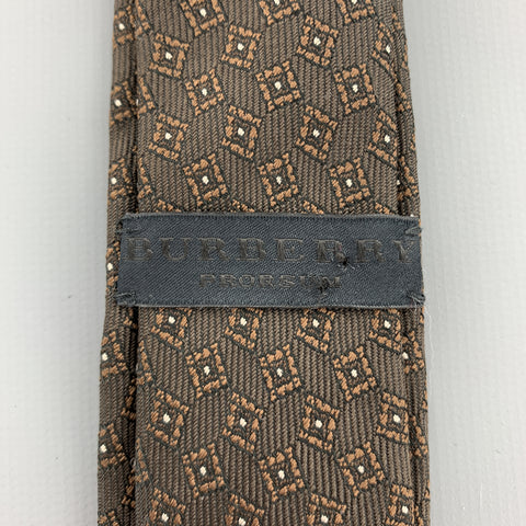 BURBERRY PRORSUM Brown Silk Squares Print Skinny Tie