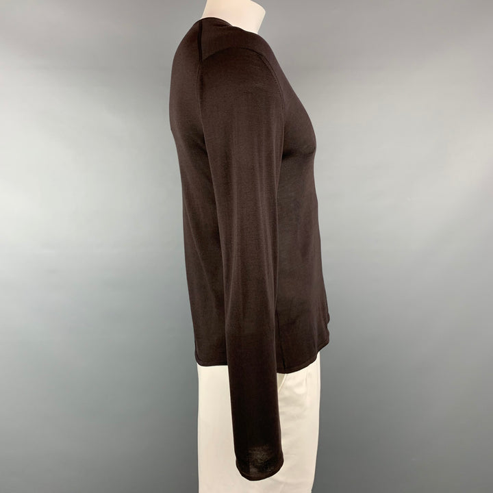 GUCCI Size L Brown Silk V-Neck Pullover