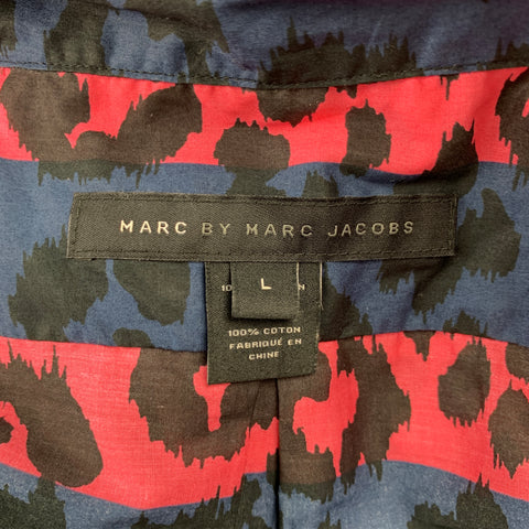 MARC by MARC JACOBS Size L Pink & Navy Leopard  Print Cotton Short Sleeve Shirt