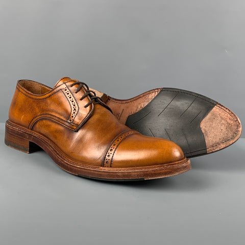 ANTONIO MAURIZI Size 10 Tan Antique Leather Cap Toe Lace Up Shoes