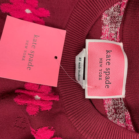 KATE SPADE Size XS Burgundy & Pink Floral Viscose Blend Short Sleeve Pullover