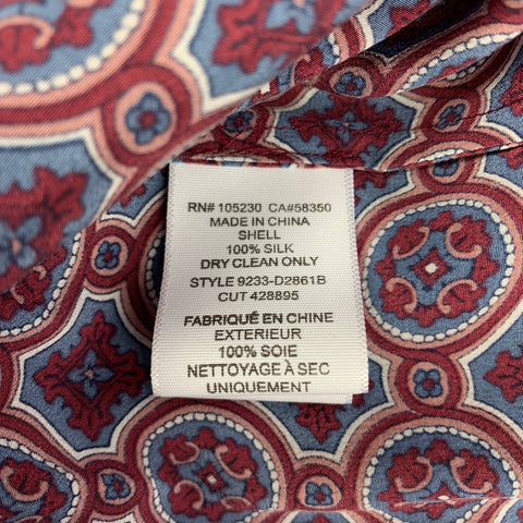JOIE Minivestido de cintura elástica de seda con estampado burdeos y azul talla S