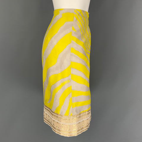 GIAMBATTISTA VALLI Talla 6 Falda de mezcla de algodón con estampado de cebra en color beige y dorado